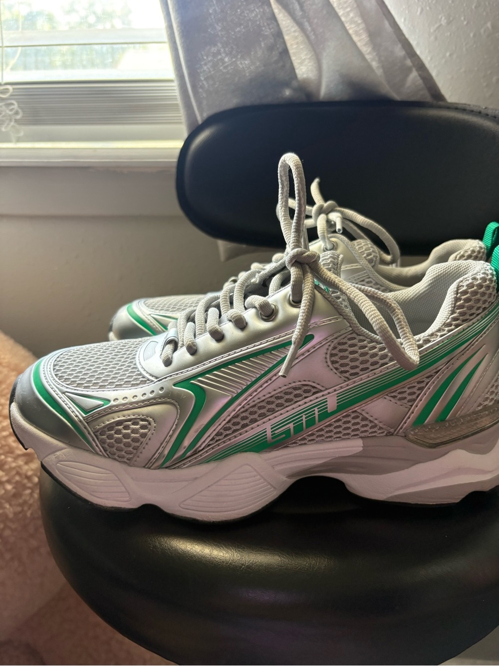 Women's Athletic Sneaker in Silver & Green
